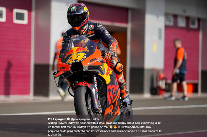 Pembalap Red Bull KTM, Pol Espargaro, saat beraksi dalam tes pramusim di Sirkuit Losail, Qatar, 22-24 Februari 2020. 