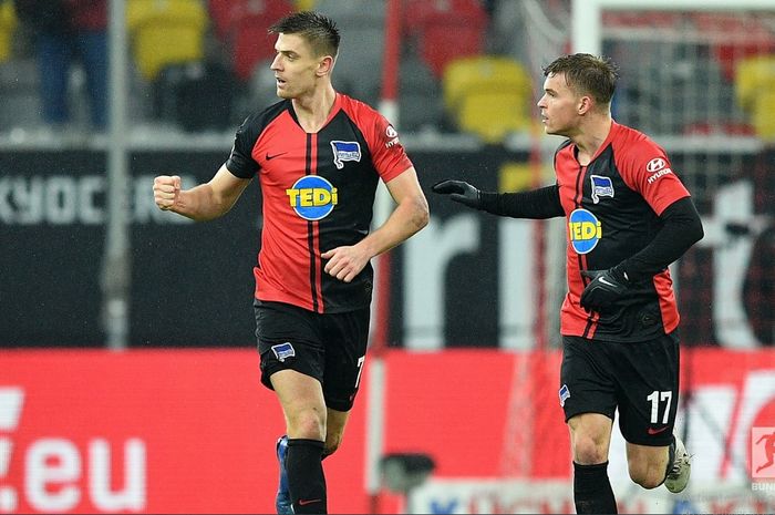 Striker Hertha Berlin, Krzysztof Piatek, mencetak gol pertamanya di Bundesliga, Jumat (28/2/2020).