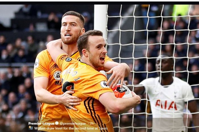 Diogo Jota dan Raul Jimenez bintang kemenangan Wolverhampton atas Tottenham Hotspur dalam lanjutan Liga Inggris, 1 Maret 2020.