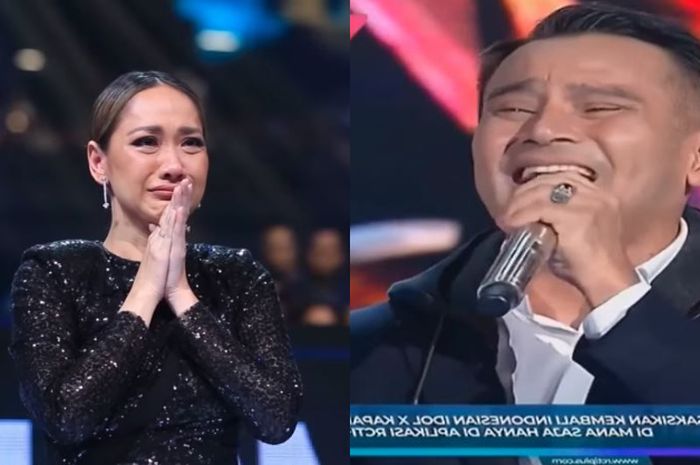 BCL dalam balutan gaun hitam memberikan standing applause setelah melihat penampilan Judika di atas panggung Indonesian Idol