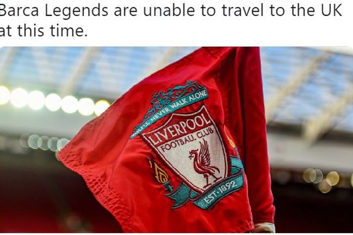 Pertandingan amal antara legenda Liverpool melawan legenda Barcelona harus ditunda karena mulai merebaknya virus corona di Inggris.