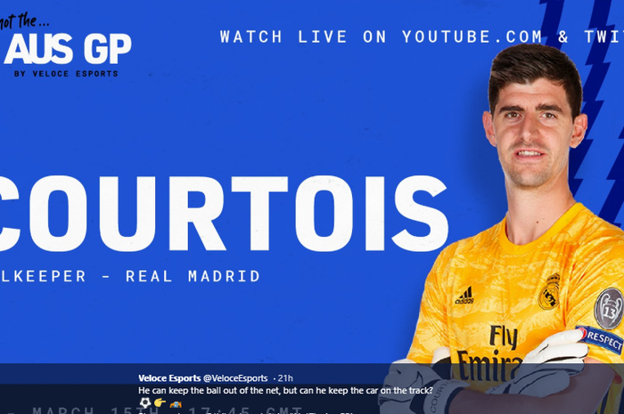 Penjaga gawang Real Madrid, Thibaut Courtois, ikut serta dalam balapan simulasi Not the AUS GP yang digelar pada Minggu (15/3/2020).