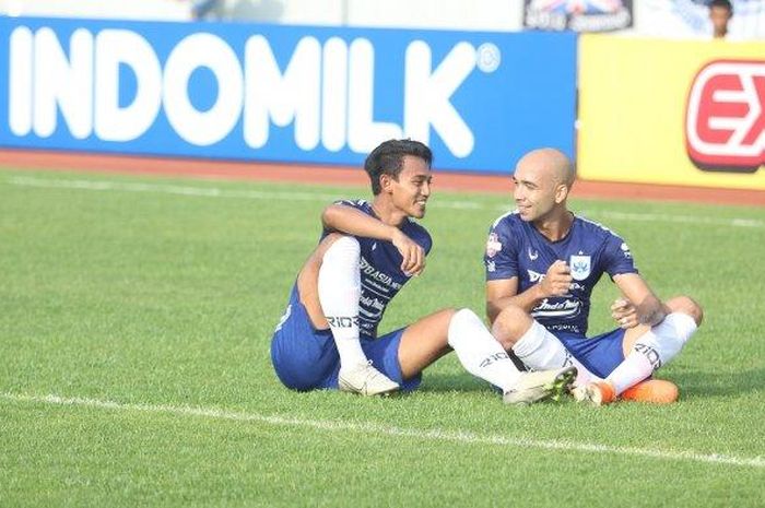 Kapten PSIS Semarang, Hari Nur Yulianto, usai mencetak gol ke gawang Arema FC, Sabtu (14/3/2020)