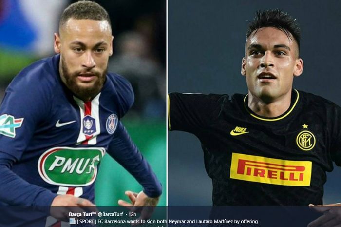 Penyerang Paris Saint-Germain dan Inter Milan, Neymar dan Lautaro Martinez menjadi target utama transfer Barcelona.