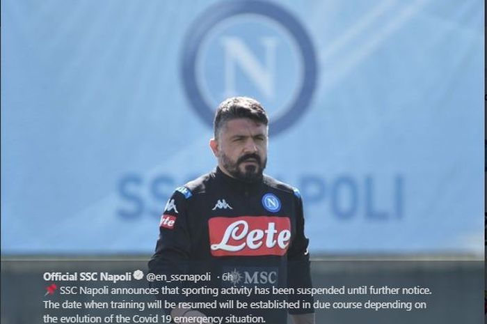 Pelatih Napoli, Genaro Gattuso, tidak jadi mengadakan bersama anak asuhnya setelah pihak klub menyatakan membatalkan latihan yang akan digelar Rabu (25/3/2020).