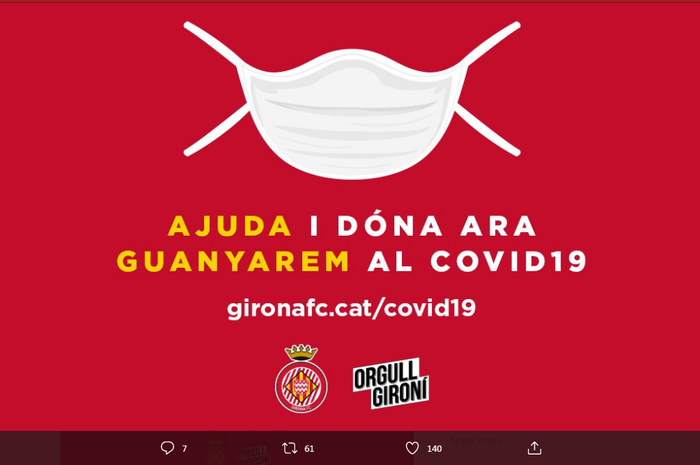 Salah satu foto di twitter resmi Girona FC tentang virus corona.