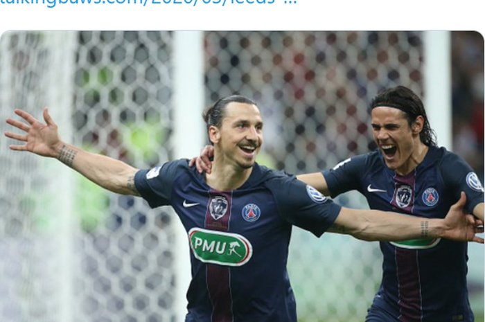 Dua pemain yang menyandang status sebagai top skorer Paris Saint-Germain, Edinson Cavani (Kanan) dan Zlatan Ibrahimovic, sempat diincar oleh Leeds United.