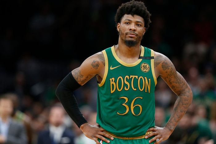 Guard Boston Celtics, Marcus Smart, saat menjalani pertandingan melawan Brooklyn Nets di TD Garden, Boston, Massachusetts, Amerika Serikat, 3 Maret 2020.