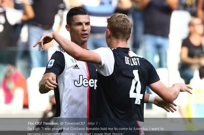 Megabintang Juventus, Cristiano Ronaldo (Kiri) saat melakukan perayaan gol bersama Matthijs de Ligt.