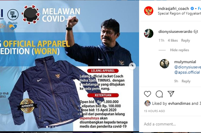 Coach Indra Sjafri melelang jaket kesayangannya demi perangi wabah corona 