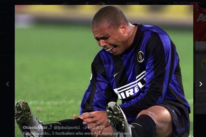 Ronaldo Luis Nazario menangis kesakitan saat mengalami cedera.