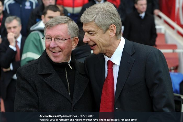 Mantan pelatih Manchester United dan Arsenal, Sir Alex Ferguson dan Arsene Wenger.