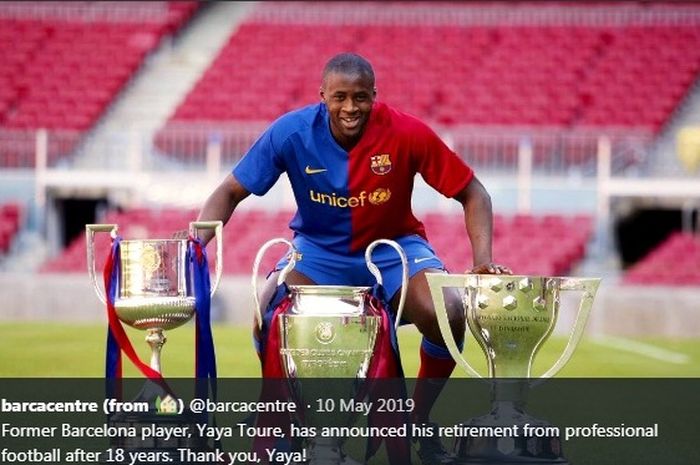 Yaya Toure semasa membela Barcelona.