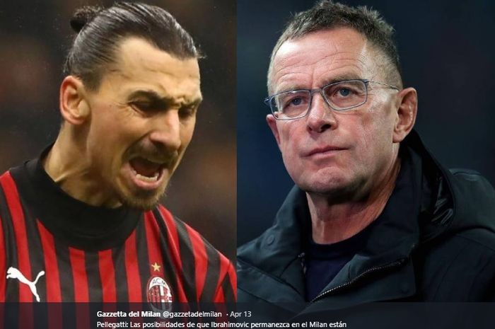 Ilustrasi penyerang AC Milan, Zlatan Ibrahimovic dan pelatih asal Jerman, Ralf Rangnick.