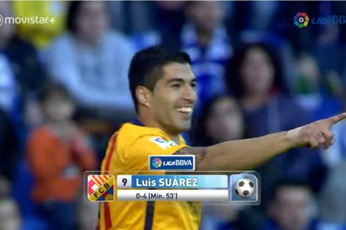 Luis Suarez, menyumbang 4 gol dan 3 assist dalam laga Barcelona kontra Deportivo La Coruna, 20 April 2016.