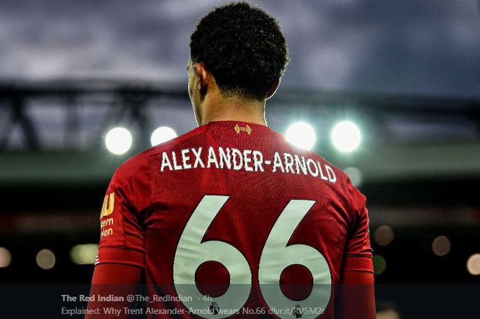 Nomor punggung 66, yang kini mulai identik dengan sosok bek sayap Liverpool, Trent Alexander-Arnold.