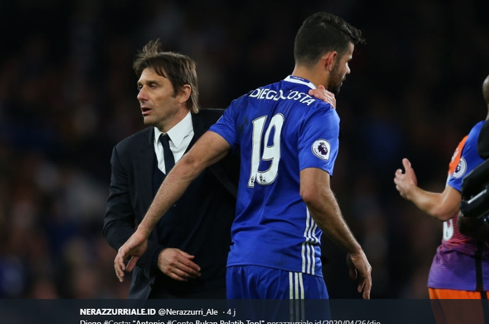 Diego Costa (Kanan) dan Antonio Conte saat masih sama-sama membele Chelsea.