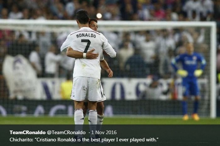 Kebersamaan Javier Hernandez dan Cristiano Ronaldo ketika masih membela Real Madrid.