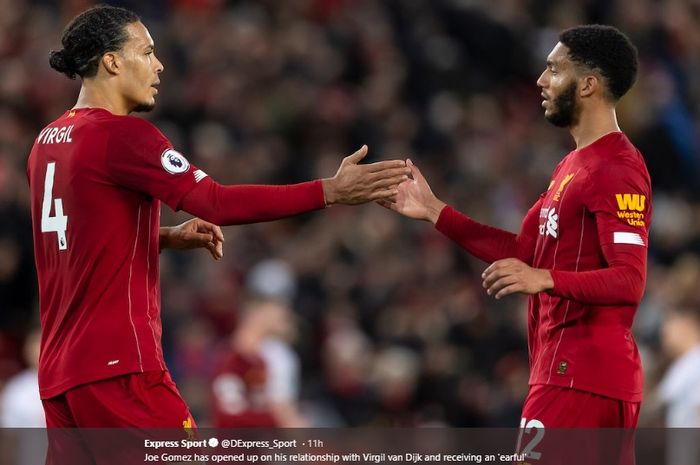 Dua bek tengah milik Liverpool, Virgil van Dijk dan Joe Gomez.