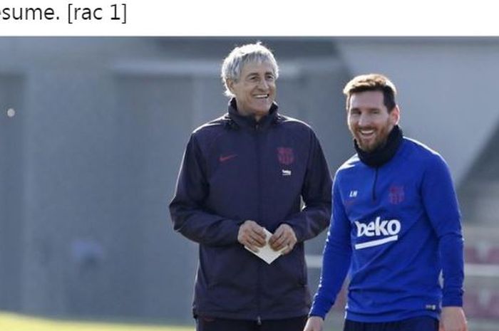 Pelatih Barcelona, Quique Setien, bertanya apakah memang ada pemain yang tak mau beraksi bareng kapten timnya, Lionel Messi.