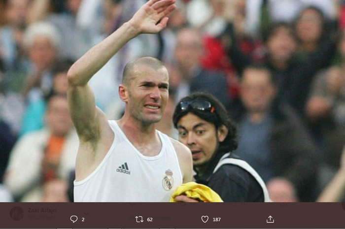 Zinedine Zidane saat mengucapkan salam perpisahan dalam laga Real Madrid vs Villareal, 7 Mei 2006.