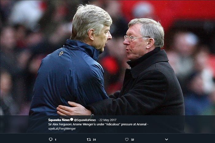 Mantan pelatih Manchester United dan Arsenal, Sir Alex Ferguson (kanan) dan  Arsene Wenger (kiri).