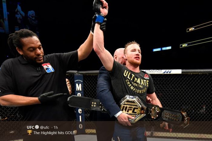 Justin Gaethje saat merebut gelar interim kelas ringan UFC pada event UFC 249