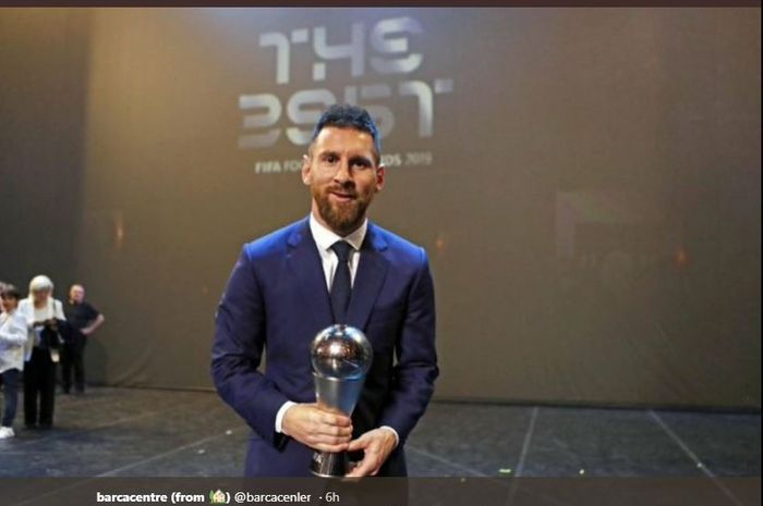 Lionel Messi saat meraih penghargaan The Best FIFA Men's Player 2019.