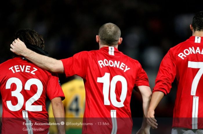 Trisula Manchester United medio 2007 sampai 2009, Carlos Tevez, Cristiano Ronaldo dan Wayne Rooney, disebut sebagai trio penyerang terbaik Liga Inggris oleh Daily Mail.