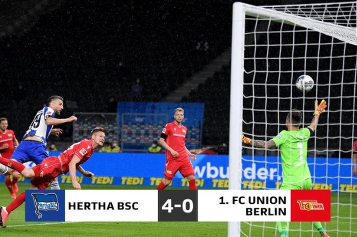 Vedad Ibisevic mencetak gol pertama dalam kemenangan 4-0 Hertha Berlin atas Union Berlin di pekan ke-27 Bundesliga, Jumat (22/5/2020).