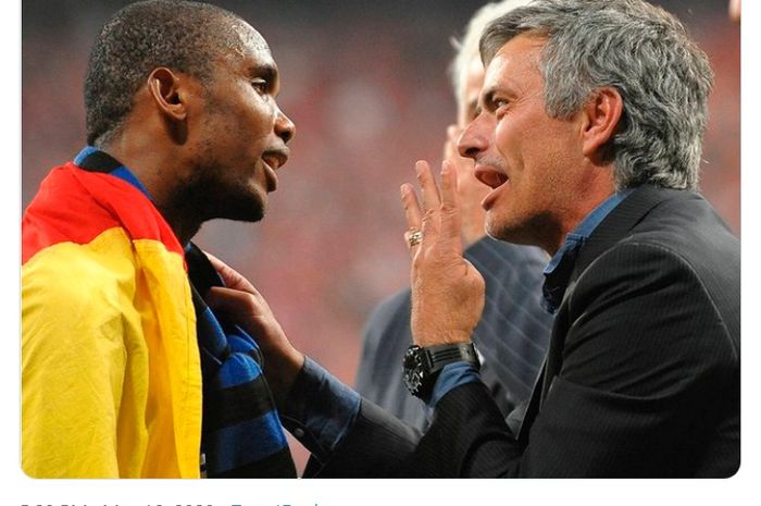 Samuel Eto'o dan Jose Mourinho saat bersama-sama membela Inter Milan.