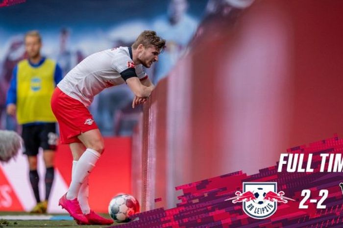 Penyerang RB Leipzig, Timor Werner, dalam laga kontra Hertha BSC pada Rabu (27/5/2020).