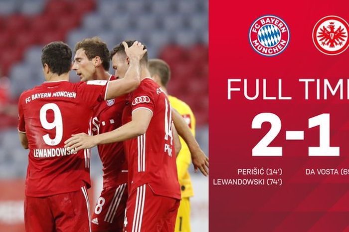 Bayern Muenchen menang 2-1 atas Eintracht Frankfurt di semifinal Piala Jerman, Rabu (10/6/2020) atau Kamis dini hari WIB.