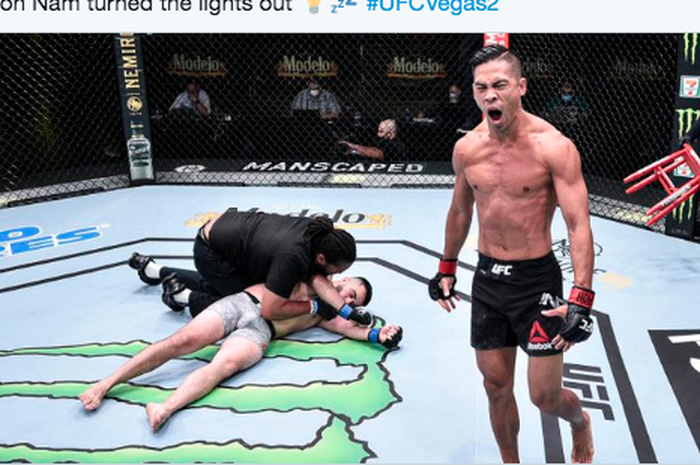 Petarung UFC, Tyson Nam (kanan) menang atas Zarrukh Adashev di UFC Fight Night.