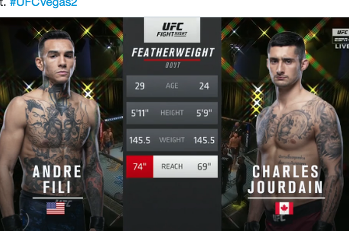 Petarung UFC, Andre Fili (kiri) dan Charles Jourdain (kanan). 