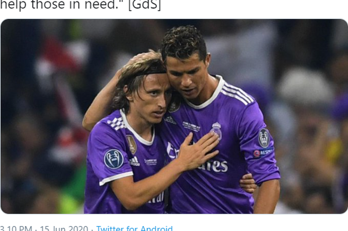 Luka Modric (Kiri) dan Cristiano Ronaldo saat masih sama-sama membela Real Madrid.