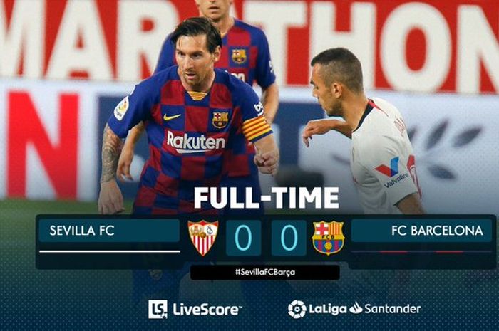 Laga Sevilla versus Barcelona berakhir tanpa gol, Jumat (19/6/2020) atau Jumat dini hari WIB.