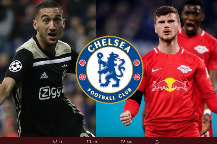 Ilustrsasi dua rekrutan baru Chelsea, Hakim Ziyech dan Timo Werner.