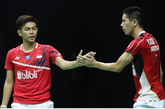 Pasangan ganda putra Indonesia, Fajar Alfian/Yeremia Erich Yoche Yacob Rambitan, ketika beraksi pada ajang PBSI Home Tournament, Rabu (24/6/2020).