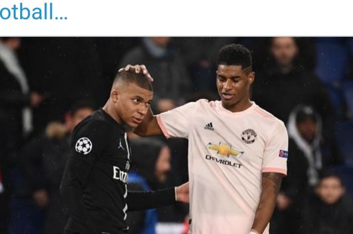 Bintang Manchester United, Marcus Rashford, bersama bintang Paris Saint-Germain, Kylian Mbappe.