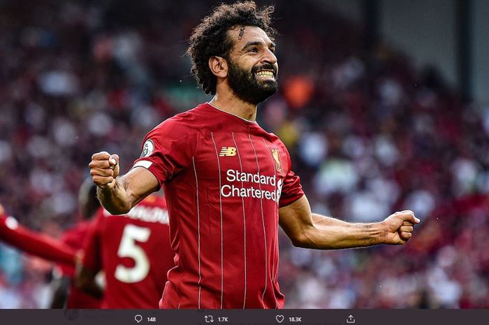 Mohamed Salah saat merayakan gol bagi Liverpool.