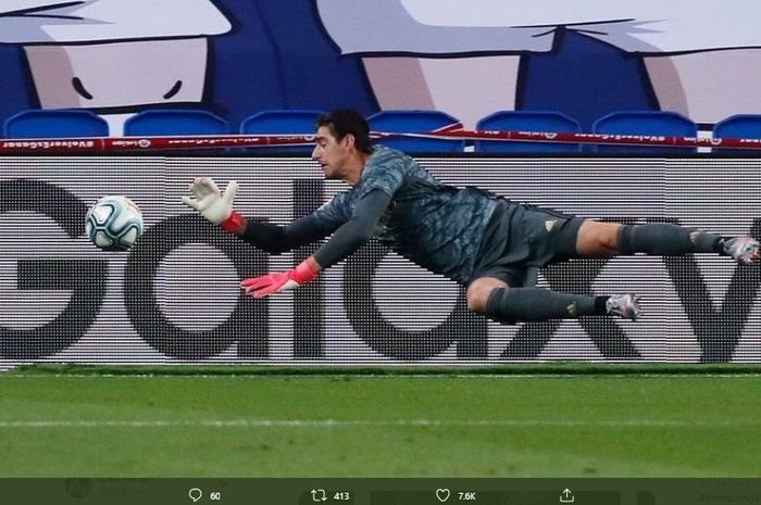 Aksi kiper utama Real Madrid, Thibaut Courtois.