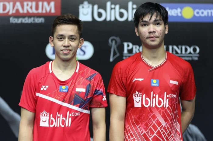 Muhammad Rian Ardianto/Daniel Marthin  usai laga sesi pagi hari kedua PBSI Home Tournament di Pelatnas PBSI di Jakarta, Kamis (25/6/2020)