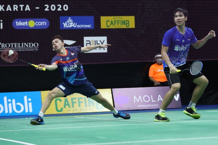 Pasangan ganda putra, Muhammad Rian Ardianto, pada sesi sore PBSI Home Tournament di pelatnas Cipayung, Jakarta, Kamis (25/6/2020).