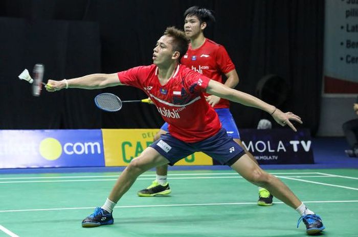 Muhammad Rian Ardianto/Daniel Marthin tampil pada pertandingan PBSI Home Tournament.