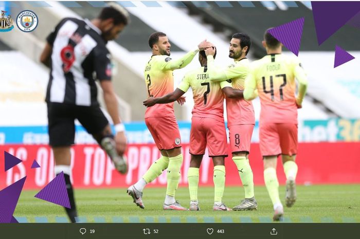 Manchester City menekuk Newcastle United dalam perempat final Piala FA di St James' Park, 28 Juni 2020.