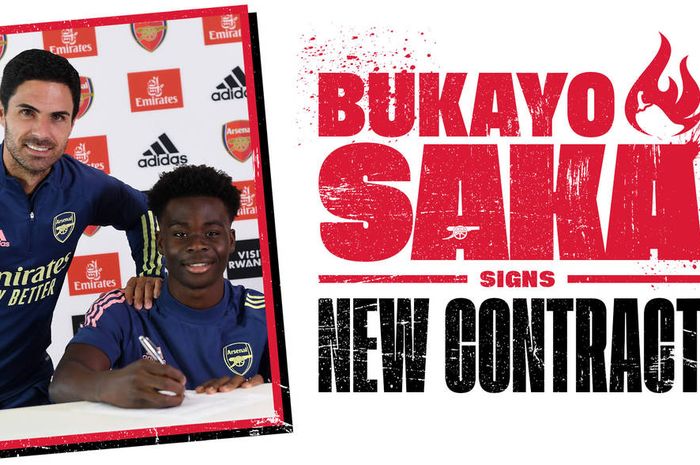 Wonderkid Arsenal. Bukayo Saka, tanda tangani kontrak jangka panjang baru dengan Arsenal pada Rabu (1/7/2020).