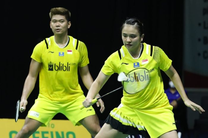 Praveen Jordan/Melati Daeva Oktavianti tampil pada babak perempat final PBSI Home Tournament di Pelatnas PBSI, Cipayung, Jakarta, Kamis 2/7/2020)