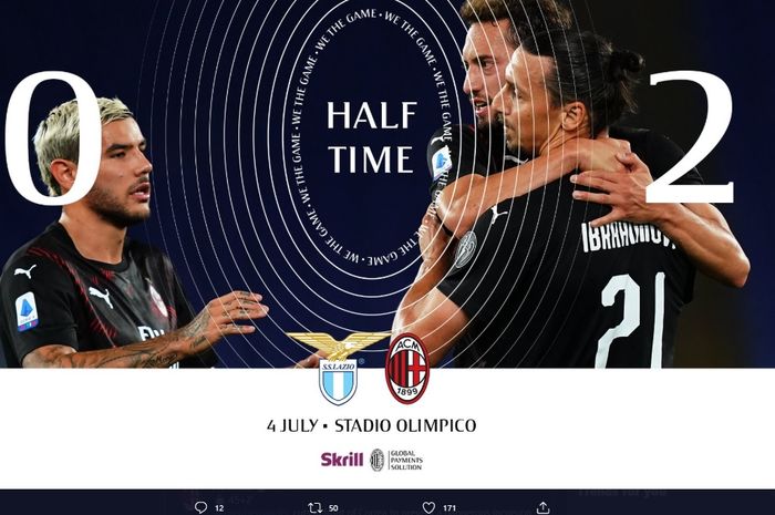 Hakan Calhanoglu dan Zlatan Ibrahimovic sukses membawa AC Milan unggul 2-0 atas LZaio pada babak pertama laga pekan ke-30 Liga Italia 2019-2020.