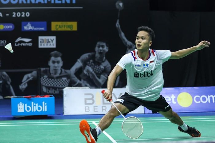 Anthony Sinisuka Ginting tampil pada PBSI Home Tournament di Pelatnas PBSI, Cipayung, Jakarta, Rabu (8/7/2020)